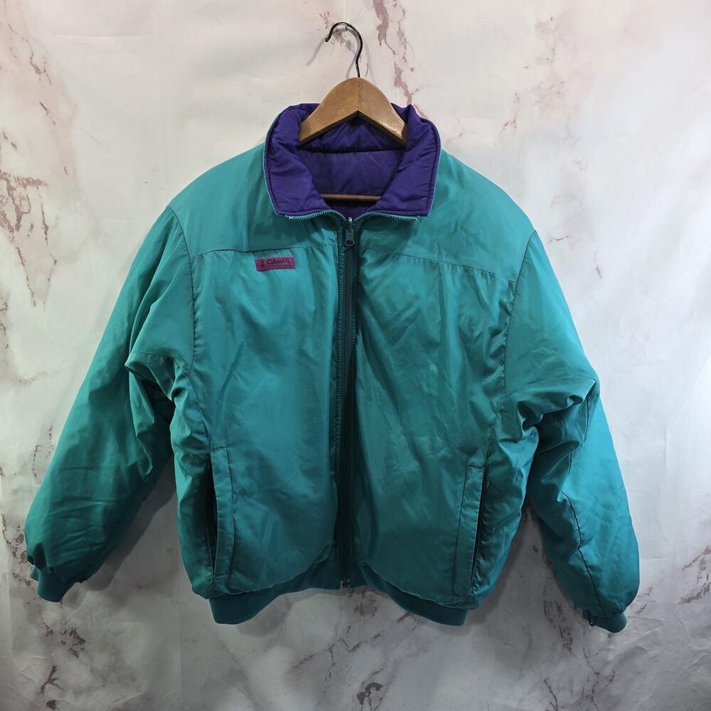 Columbia Jacket Womens 2XL Blue Purple Vintage Goose Down 90s Reversible